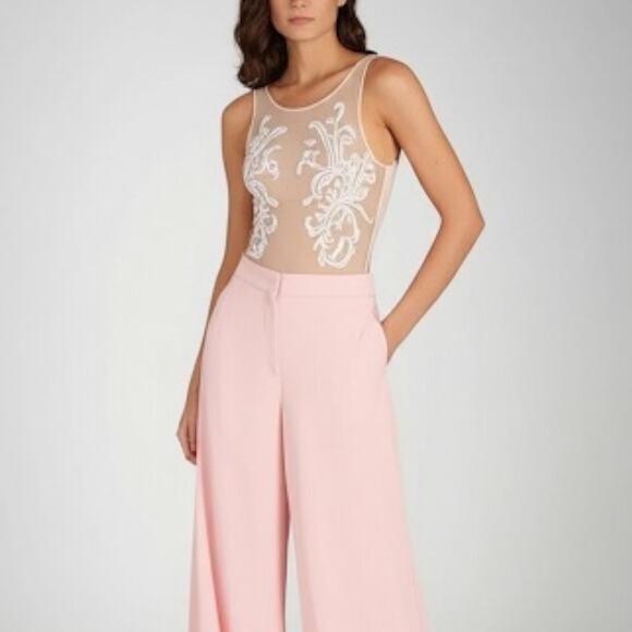 Nude Women's S Size S Bead Embellished Mesh Bodysuit Tan Elevated Basic Layering - Picture 1 of 10